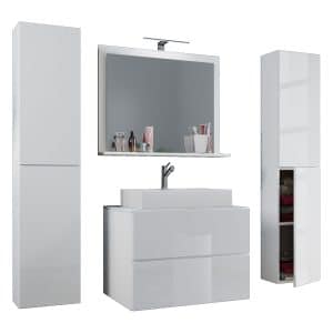 Lendas M badeværelsesmøbelsæt - spejlglas, keramik og hvid melamin (sæt af 5)