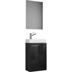 Badeværelsessæt med underskab, spejl og keramisk vask, 70 x 41 x 22 cm, sort