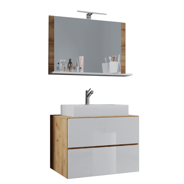 Håndvaskskab med håndvask - badeværelsesmøbelsæt - "Lendas M" 60 Cm | Med Spejl