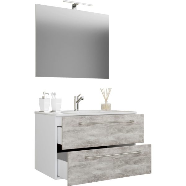 Underskab med keramisk vask og spejl, h. 50 x b. 80 x d. 46 cm, grå