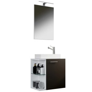 Underskab, spejl og vask til badeværelse" 63 x 52 x 34 cm, hvid og grå