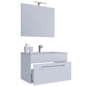 Undervask, keramisk håndvask og spejl, H. 50 x B. 80 x D. 46 cm, hvid