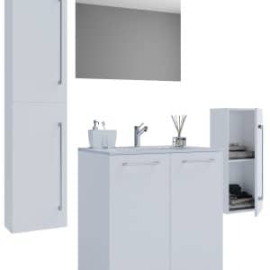 Vaskeskab med vask, spejl og skabe, 86 x 60 x 46 cm, hvid