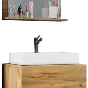 Badeværelsessæt med underskab, håndvask og vægspejl, h. 52 x b. 60 x d. 52 cm, naturfarvet
