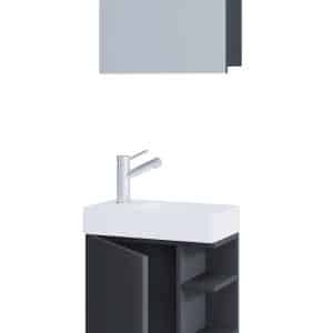 Badeværelsessæt med underskab, håndvask og vægspejl, h. 70 x b. 40 x d. 22 cm, antracit