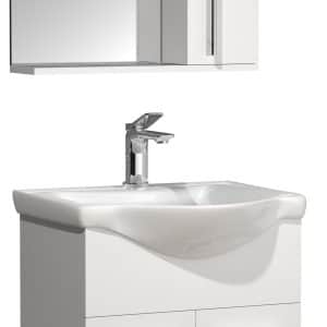 Badeværelsessæt med underskab, håndvask og vægspejl, h. 81 x b. 52 x d. 34 cm, hvid