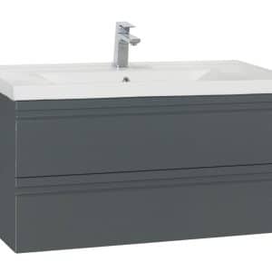 Badeværelsessæt med underskab og håndvask, H. 54 x b. 100 x d. 46 cm, grå