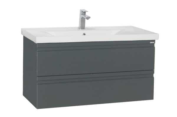 Badeværelsessæt med underskab og håndvask, H. 54 x b. 100 x d. 46 cm, grå