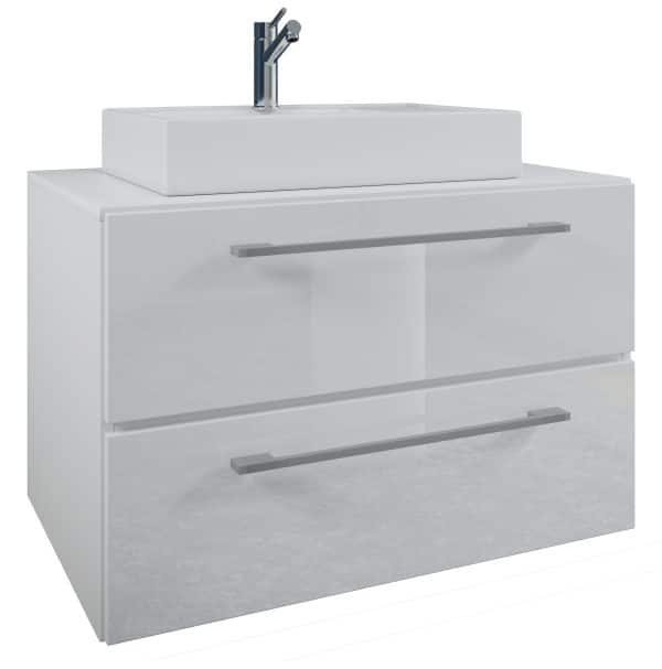 Badeværelsessæt med underskab / skuffer og keramisk håndvask, 80cm, hvid
