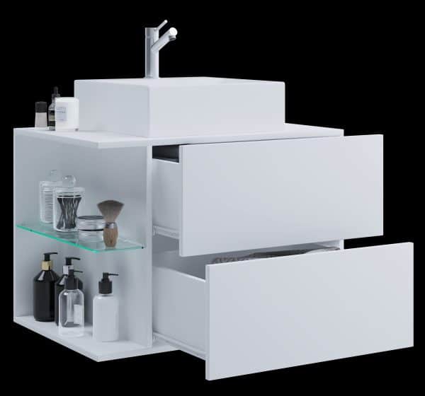 Badeværelsessæt med underskab / skuffer og keramisk håndvask, hvid