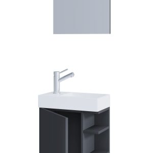 Badeværelsessæt med underskab, keramisk håndvask og vægspejl, antracit