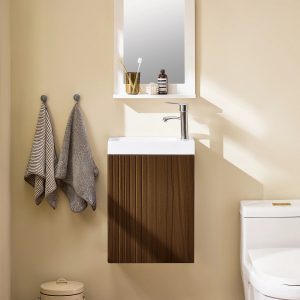 Smuk underskab med integreret håndvask i porcelæn, L40xB22xH56cm, brun