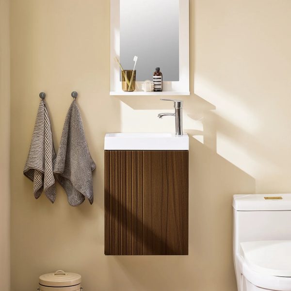 Smuk underskab med integreret håndvask i porcelæn, L40xB22xH56cm, brun