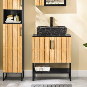 Praktisk underskab i bambus og metal til gæstetoilet eller lille badeværelse (60 cm)