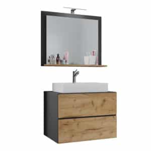 Lendas M badeværelsesmøbelsæt - spejlglas, keramik samt antracitgrå og natur melamin (sæt af 3)
