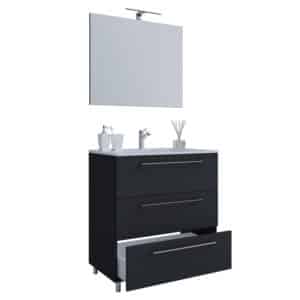 Sentas badeværelsesmøbelsæt, m. ben - spejlglas, keramik og sort melamin