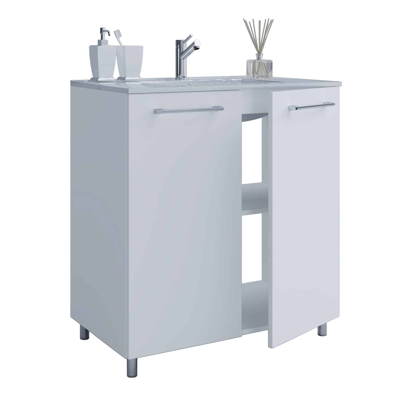 badeværelsesmøbelsæt, m. ben - keramik og hvid melamin