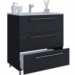 badeværelsesmøbelsæt, m. ben - keramik og sort melamin