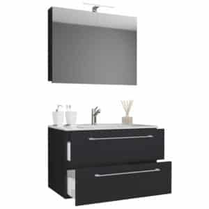 Sentas badeværelsesmøbelsæt - spejlglas, keramik og sort melamin