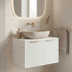 Underskab til håndvask i MDF H36 x B60 x D47 cm - Hvid/Børstet guld
