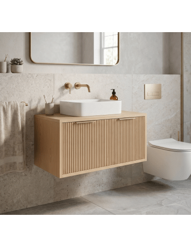 Underskab til håndvask i MDF H36 x B80 x D47 cm - Natur/Børstet guld
