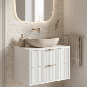 Underskab til håndvask i MDF H48 x B60 x D47 cm - Hvid/Børstet guld