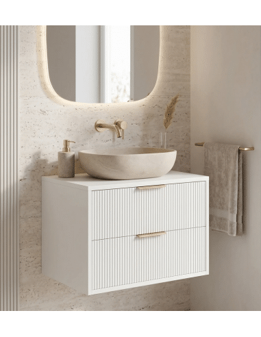 Underskab til håndvask i MDF H48 x B60 x D47 cm - Hvid/Børstet guld