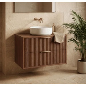 Underskab til håndvask i MDF H48 x B80 x D47 cm - Brun/Børstet guld