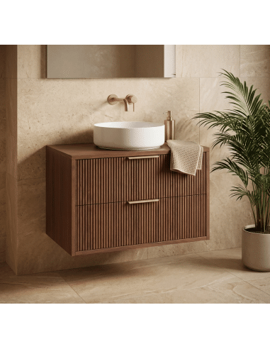 Underskab til håndvask i MDF H48 x B80 x D47 cm - Brun/Børstet guld