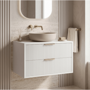 Underskab til håndvask i MDF H48 x B80 x D47 cm - Hvid/Børstet guld