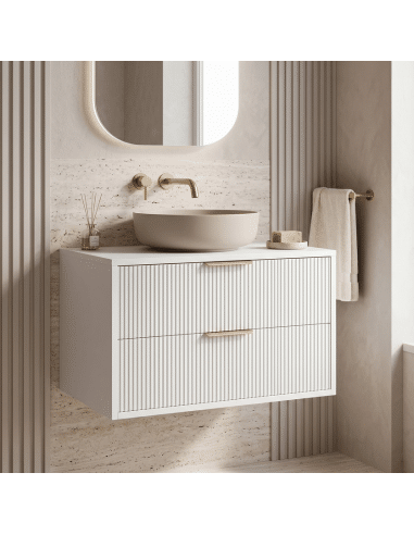 Underskab til håndvask i MDF H48 x B80 x D47 cm - Hvid/Børstet guld