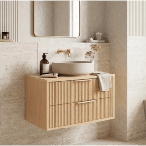 Underskab til håndvask i MDF H48 x B80 x D47 cm - Natur/Børstet guld